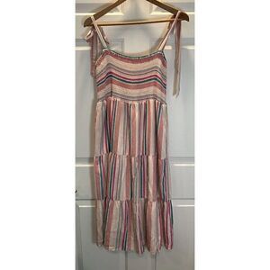 Mia & Tess Midi Dress Tiered Smocked Flowy Pink/Green Stripped Women’s Sz XL